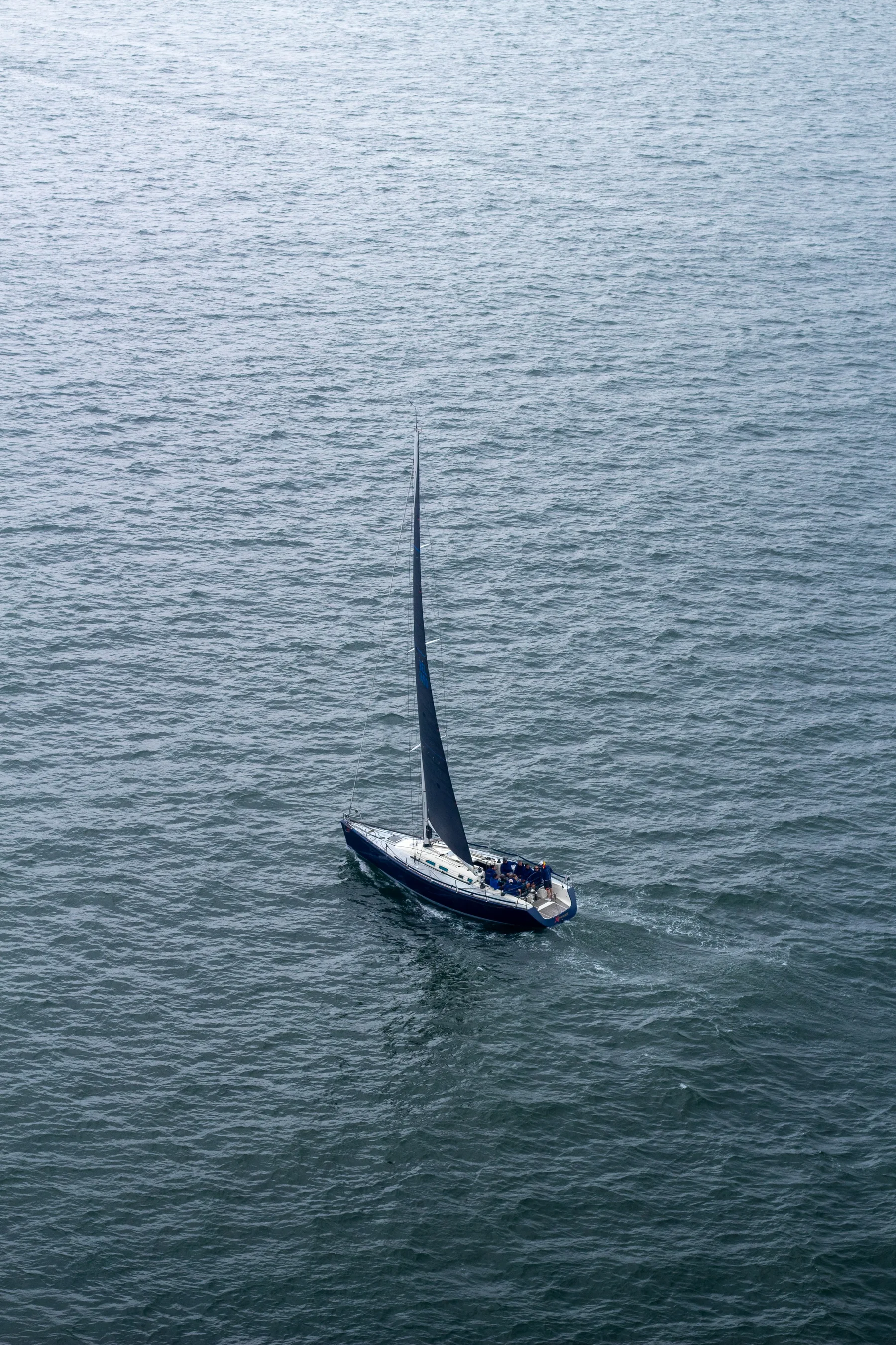 A sailing boat seen from above in Lisbon waters.